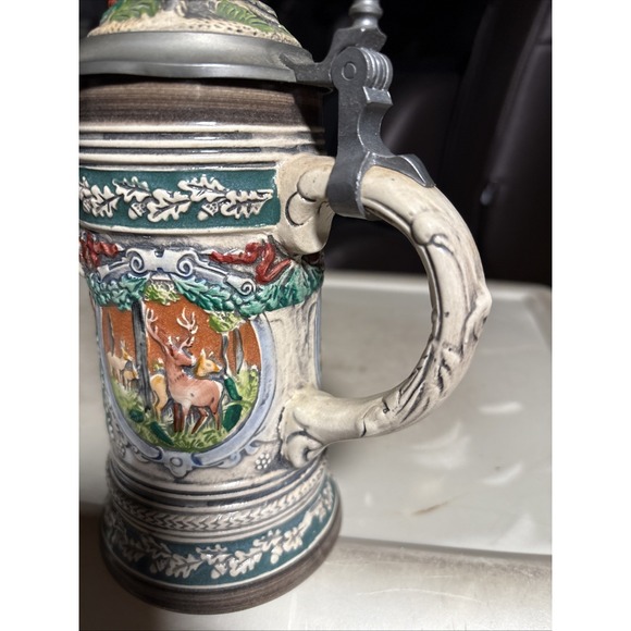 GERZ WEST GERMANY LIMITED EDITION, HUNTING TANKARD STEIN, RED FOXES, 1983 COA - Picture 5 of 10